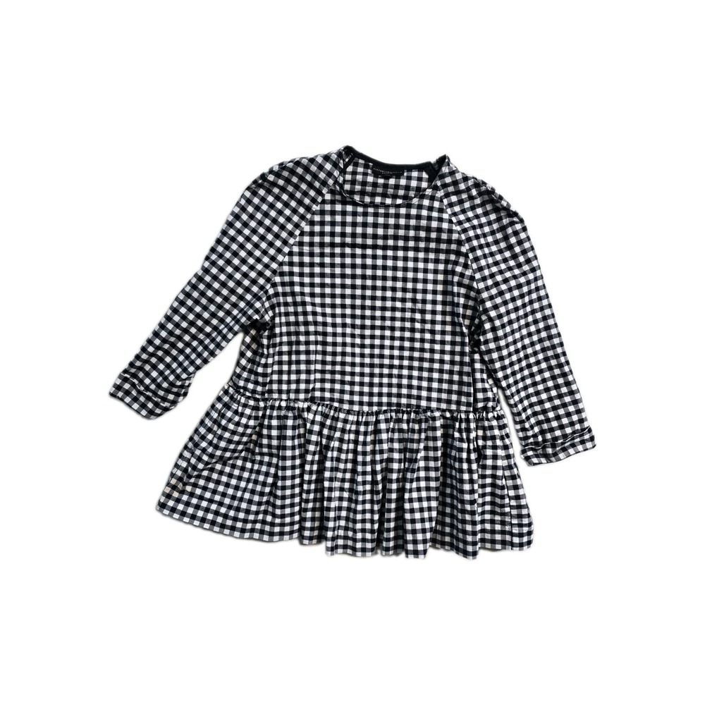Victoria Beckham Target size XS Black White Gingham 3/4 Sleeve Ruffle Hem Blouse